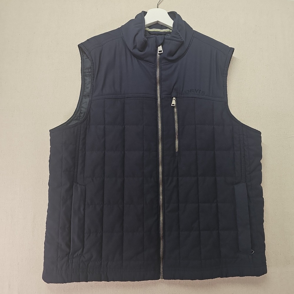 Orvis Men's Large Navy Blue Quilted Puffer Vest Sleeveless Full Zip Outdoors